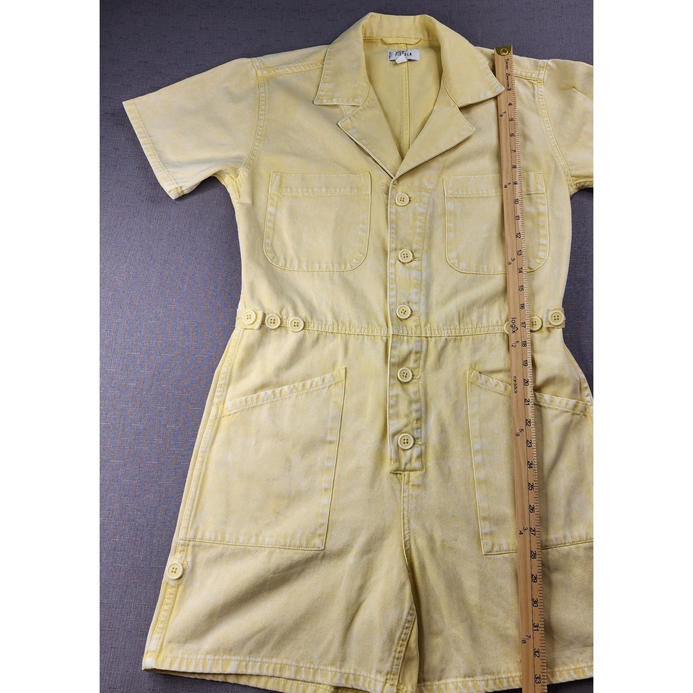 Pistola Yellow Denim Romper Womens Small Acid Wash Utility Button Front Playsuit - Picture 6 of 14
